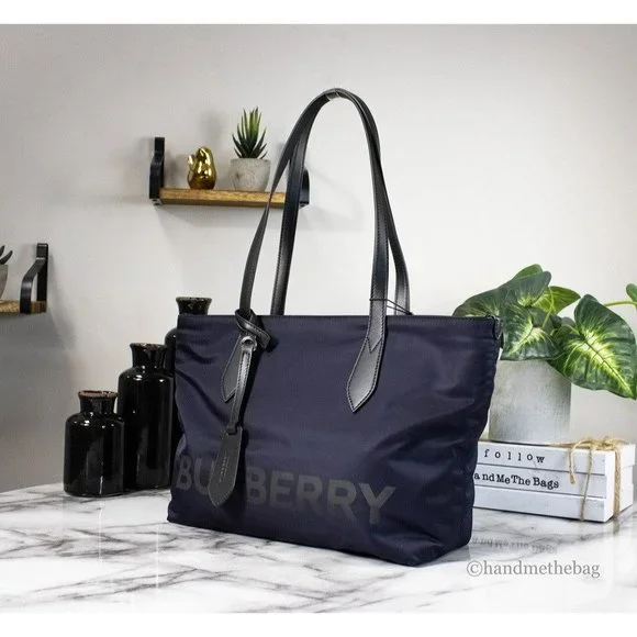 Burberry | Bags | New Burberry Small Branded Logo Tote Bag Econyl Nylon  Shoulder Purse Navy Blue | Poshmark